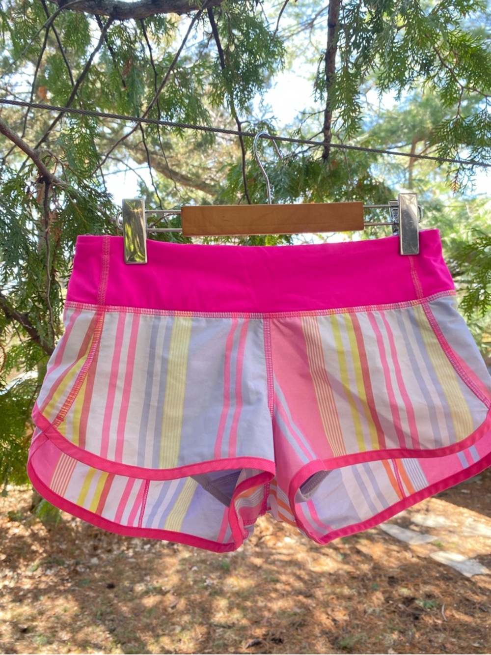Vintage Lululemon Pink Multicolor Striped Athletic Shorts Yoga Running EUC Y2K